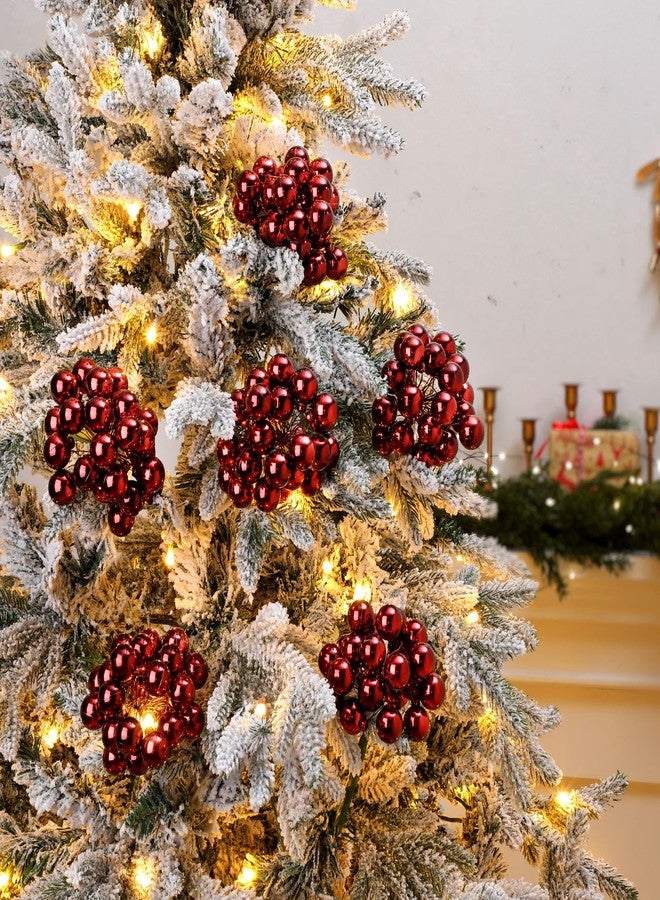 Soulchen 6 Set 7.1" Burgundy Christmas Ball Ornaments on Wired Picks with 24 Mini Balls Each Red Berry Stems Picks for Christmas Tree Vase Wreath Stairs Garland Decor Holiday DIY Crafts Xmas Ball Pick - Image 4